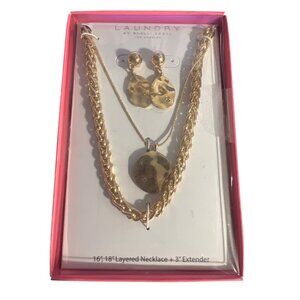 Laundry Shelli Segal Layered Necklace Earrings Set Gold Tone New in Box Gift